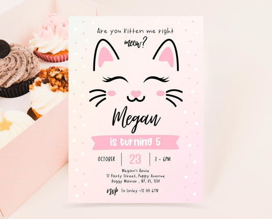 Pink Kitty Cat Birthday Invitation KGBP02